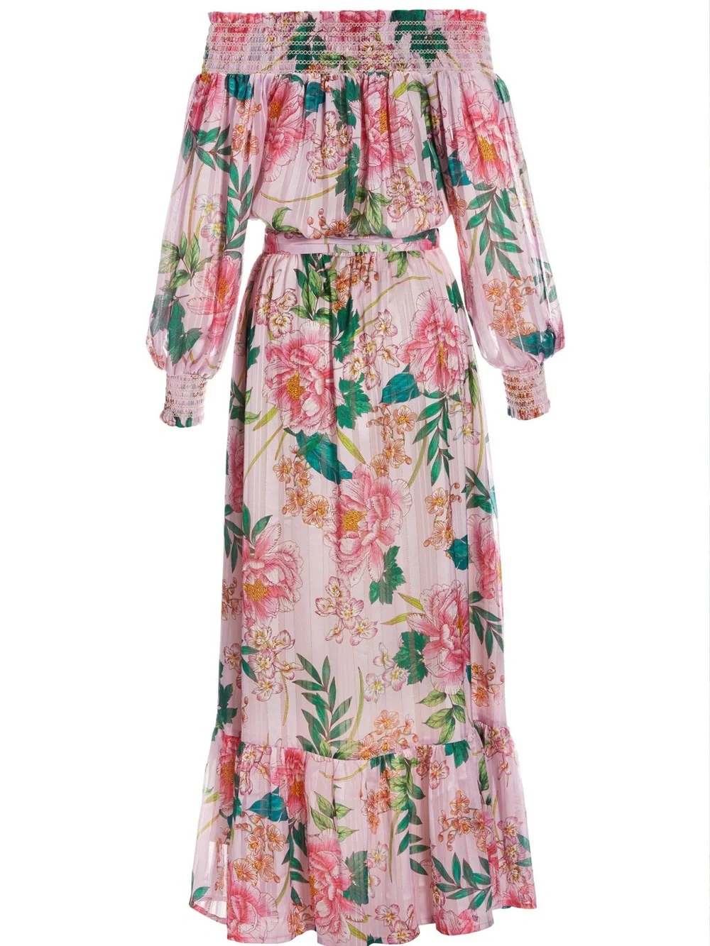 Boston Proper NWT Floral Blooms Pink Floral Off-Shoulder Maxi Dress Size Small - Picture 4 of 11